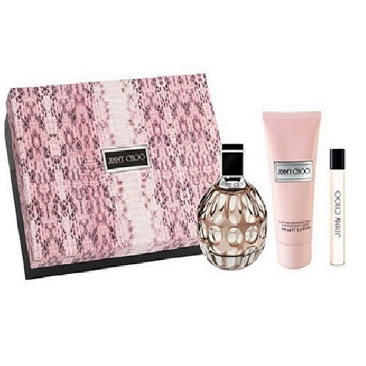 Jimmy Choo by Jimmy Choo 3.3 oz EDP + 3.3 oz Body Lotion + 0.25 oz Mini EDP Gift Set for Women