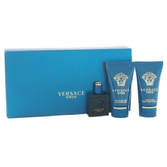 Versace Eros by Versace 3pc Mini Set EDT Cologne 0.17 oz + Shower Gel + After Shave Balm for Men