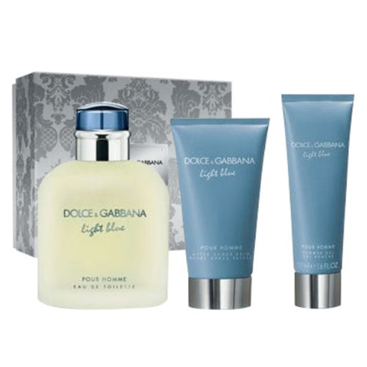 Light Blue by Dolce & Gabbana 3pc Gift Set EDT 4.2 oz + After Shave Balm 2.5 oz + Shower Gel 1.6 oz for Men