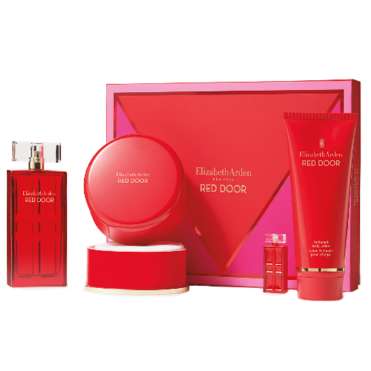 Red Door by Elizabeth Arden 4pc Gift Set 3.3 oz EDT + mini Parfum + Body Lotion + Body Powder for Women