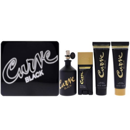 Curve Black by Liz Claiborne 4pc Gift Set EDC 4.2 oz + Aftershave Balm + Shower Gel + Deodorant Stick for Men